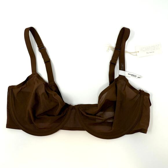 Aerie Smoothez Unlined Underwire Mesh Balconette Bra In Brown Size 36D New - Picture 3 of 13